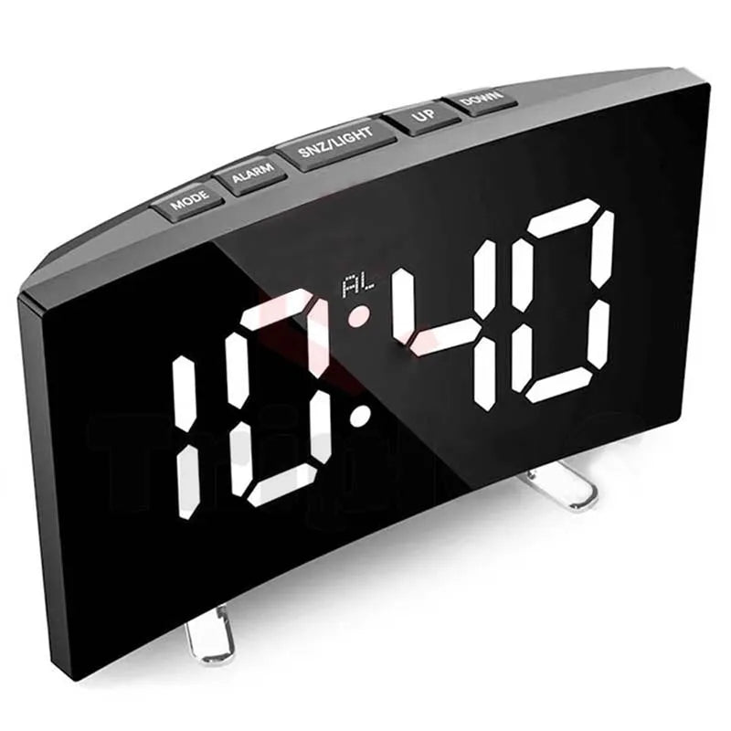 horloge miroir led noir affichage calendrier écran incurvé moderne base plate