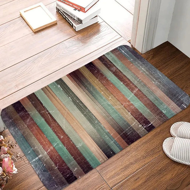 tapis sol moderne multicolore texture bois vieilli antidérapant résistant rides polyester salon extérieur