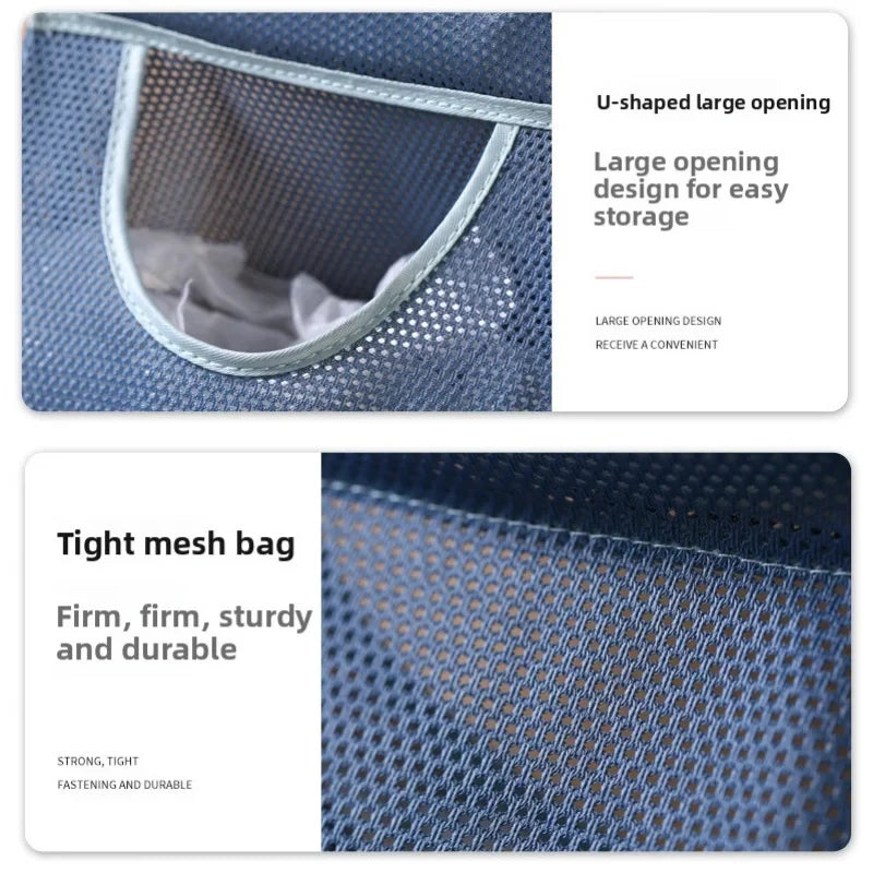 Sac poubelles mural bleu pratique maille fine crochets adhésifs poches