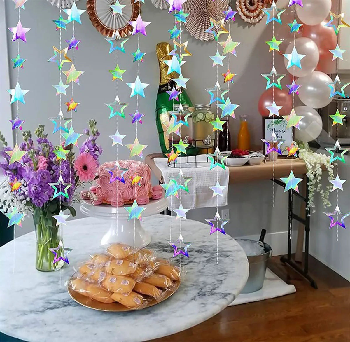 décoration intérieure extérieure guirlande étoiles colorées ballons fleurs gâteau événement confettis longueur 3.7m