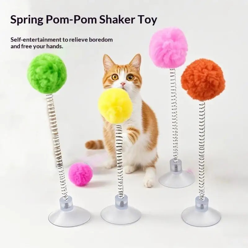 jouets chat pompons colorés base transparente ventouse griffe peluche moderne variété couleurs