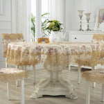 nappe table rectangulaire brodée fleurs roses beige doré bordure dentelle classique romantique