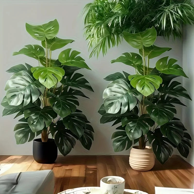 décoration intérieure plante artificielle monstera feuilles vertes moderne tropical sans pot