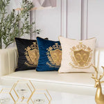 housse coussin brodée doré lys couronne élégante noir bleu marine décorative canapé sofa chambreôtel