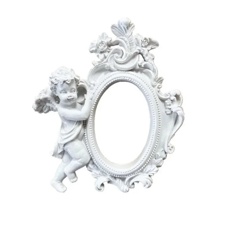 cadre photo rétro or relief floral baroque vintage shabby chic angel figurine round rectangular