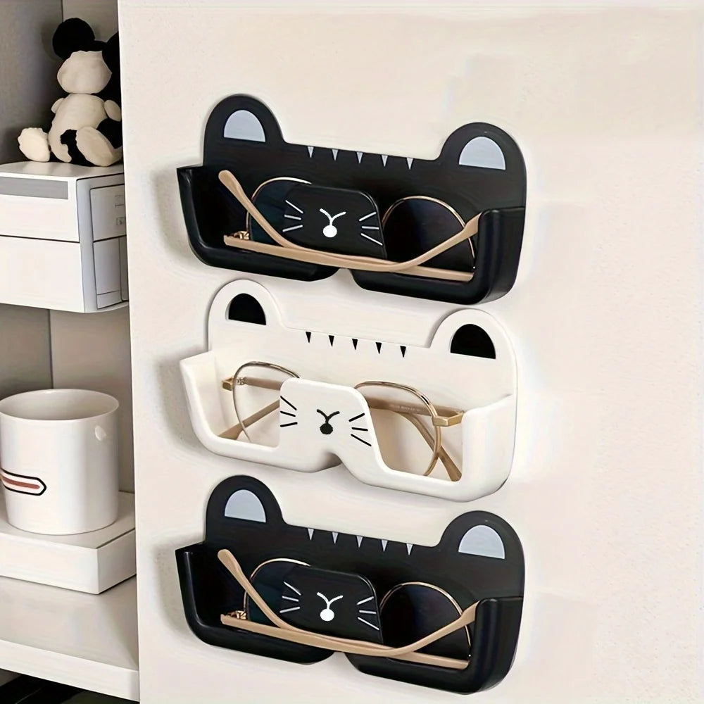 porte lunettes mural chat noir blanc rangement chevet accessoire décoration enfantine mignon fixations murales