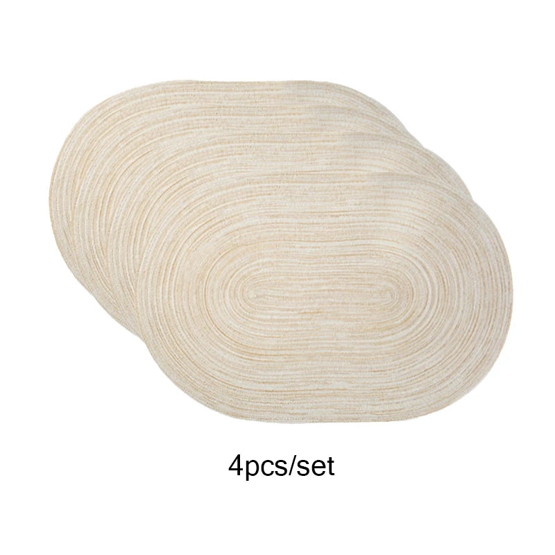tapis table moderne beige motifs circulaires tissés respectueux environnement 30x45cm assiettes couverts