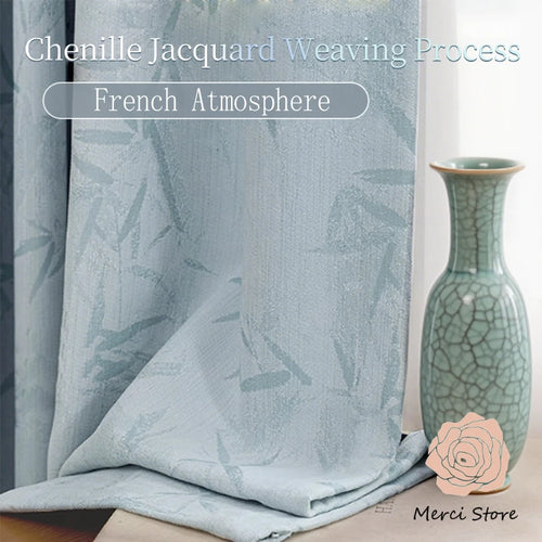 rideau bleu clair motif feuilles bambou moderne occultant thermique salon chambre maison tissu polyester