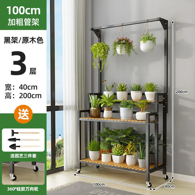 étagère plantes bois métal roulettes meuble jardin intérieur blanc moderne