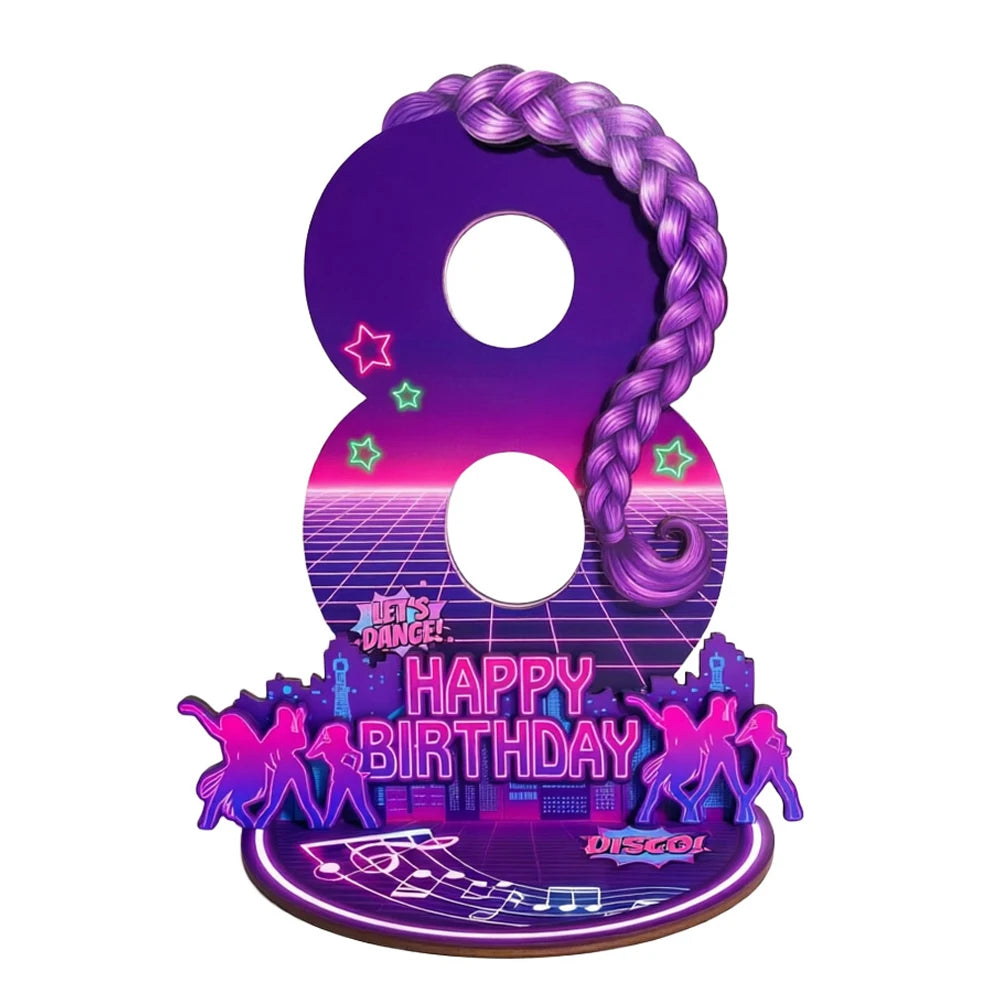 décoration anniversaire enfant années 80 disco numérotée violet rose magenta jaune