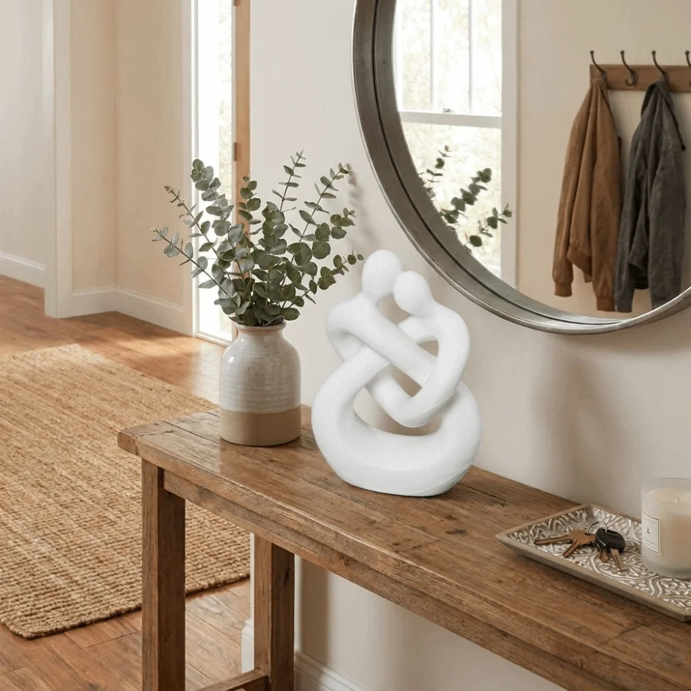 sculpture abstraite couple étreint blanc moderne minimaliste intérieur décoration objet art