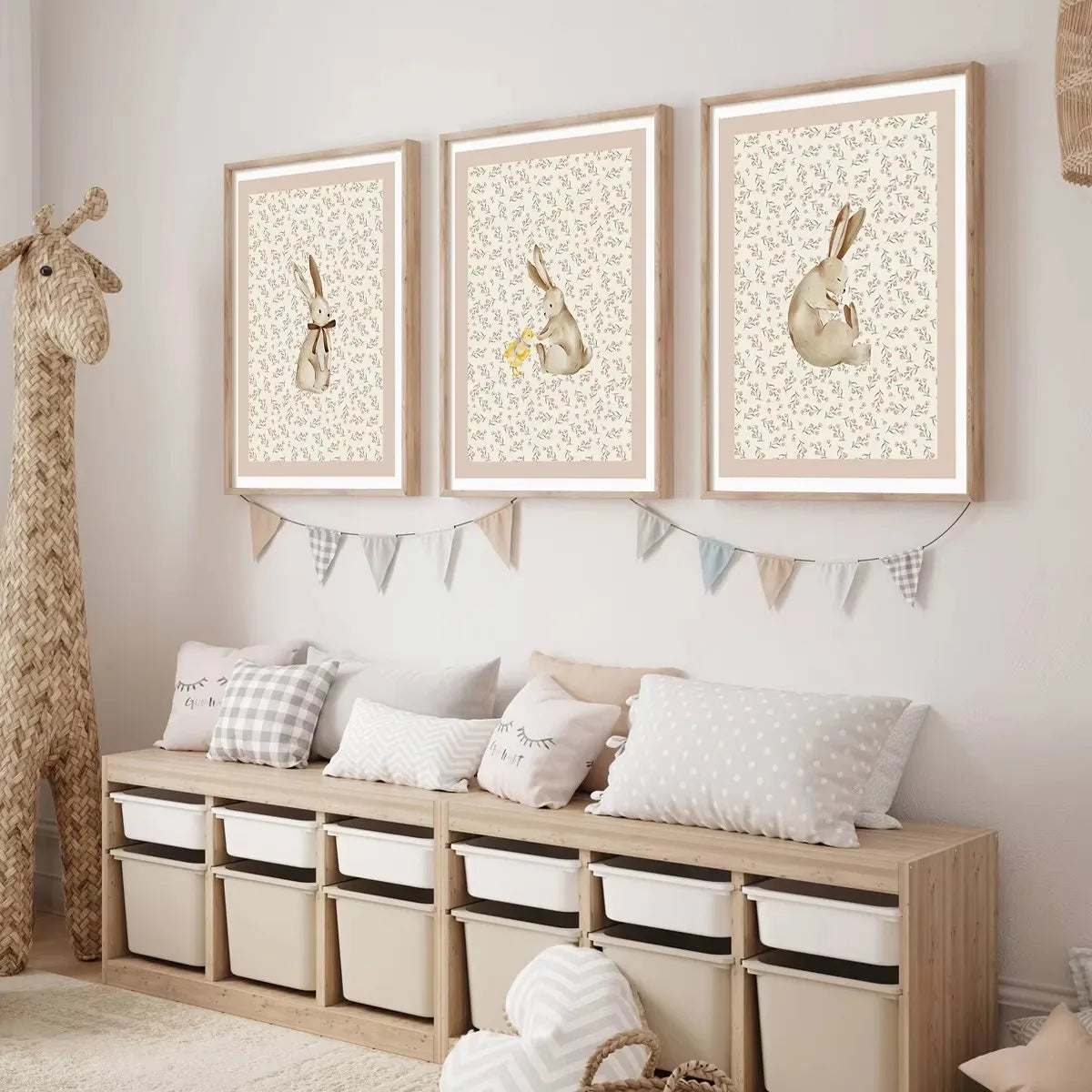 affiches bohème floral classique moderne toile beige blanc cadres bois chambre décoration moderne maison