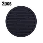 coasters silicone noirs rayures horizontales adhésifs résistants chaleur moderne respectueux l'environnement(viscoses) 10cm 5cm