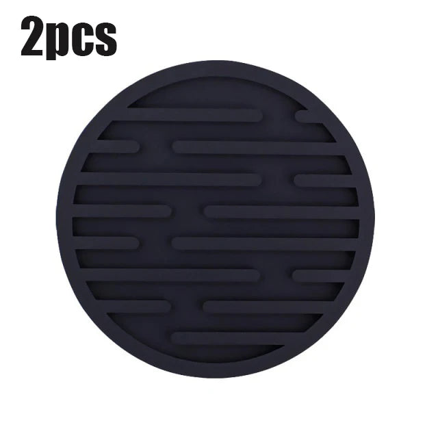 coasters silicone noirs rayures horizontales adhésifs résistants chaleur moderne respectueux l'environnement(viscoses) 10cm 5cm
