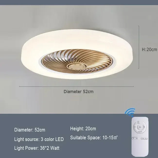 ventilateur moderne télécommande lumineux blanc rose or bleu marron grille opacité invisible