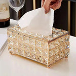 boîte mouchoirs rectangulaire or clair transparent diamants luxueux petits pieds dorés mouchoirs blancs