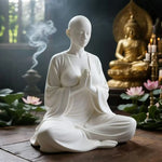 statue méditation blanche texture lisse minimaliste décoration intérieure zen spiritualité amour salon chambre yoga