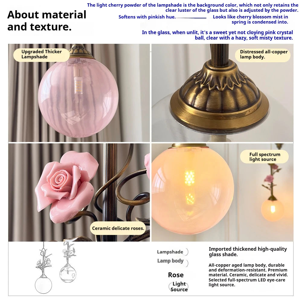 lumière suspendue led rose verre transparent classique floral chambre salon vintage