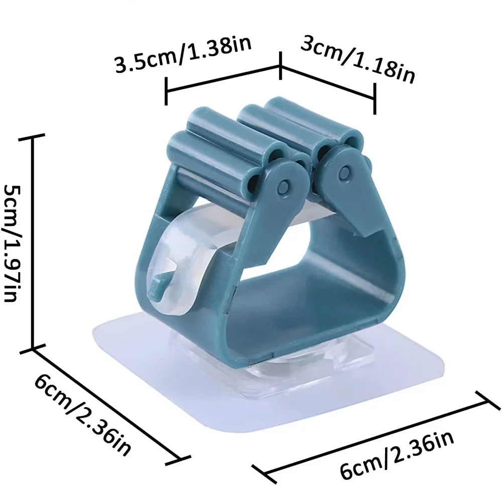 clips fixation adhésifs modernes balais ustensiles cuisine bleu gris blanc pratiques
