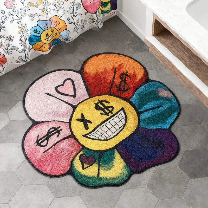 tapis moderne multicolore fleurs stylisées antidérapant polyester résistant salle bain intérieur extérieur soft absorbant'eau