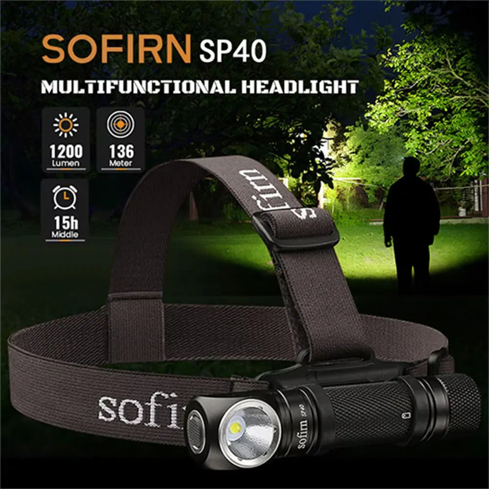 lampe frontale rechargeable led 18650 ipx7 noir bande ajustable camping pêche nocturne