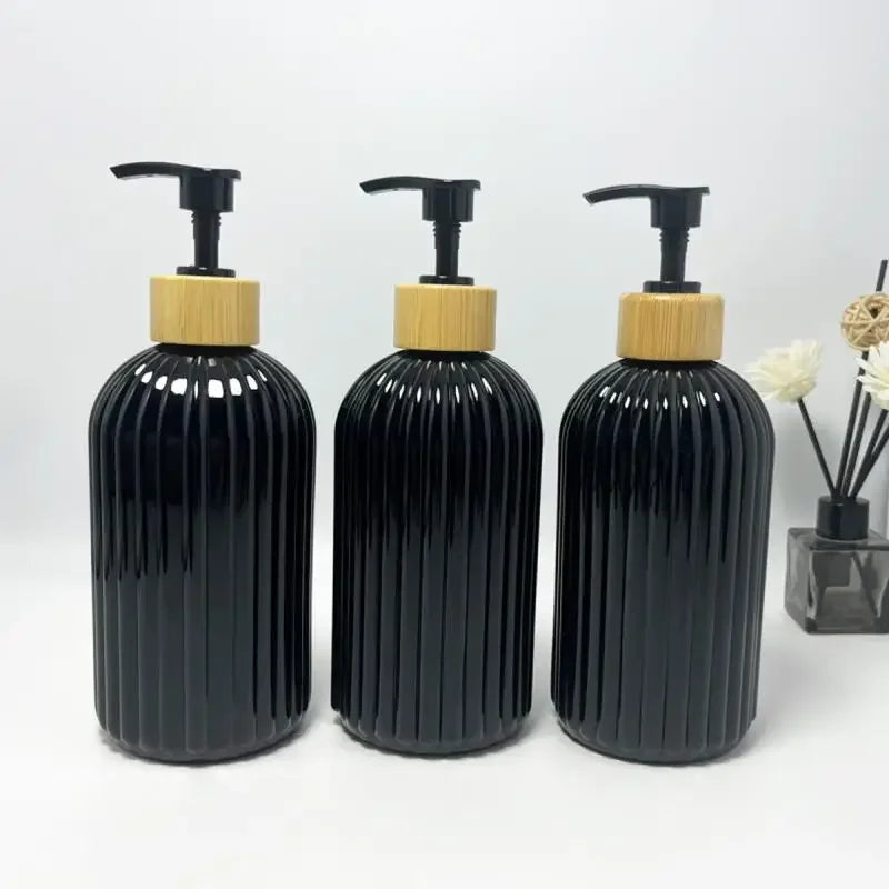 distributeur savon liquide noir transparent rayures moderne élégant 500ml Pompe bouchon bois