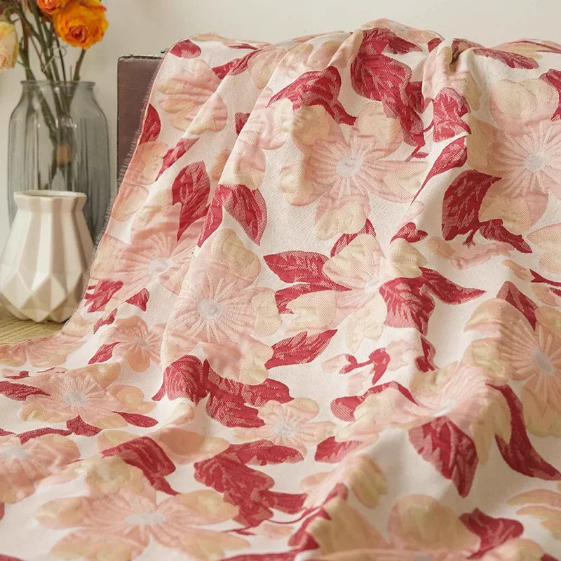 tissu polyester jacquard fleurs rose rouge beige coudre jupe sac résistant environnementalOpaque
