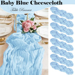 chemin table bleu pastel gaze rustique boho chic décoration mariage fête maison longue