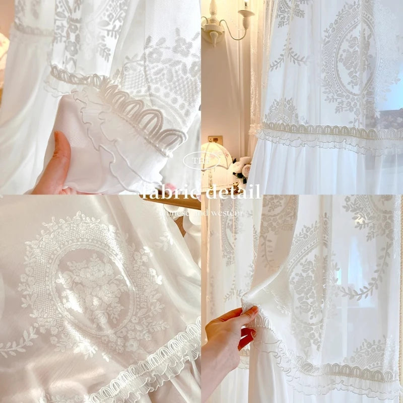 rideaux blancs broderie florale transparents classiques fenêtre romantiques chambre coucher