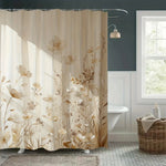 rideau douche moderne fleurs stylisées beige opalescent polyester jacquard naturel élégant salle bain respectueux