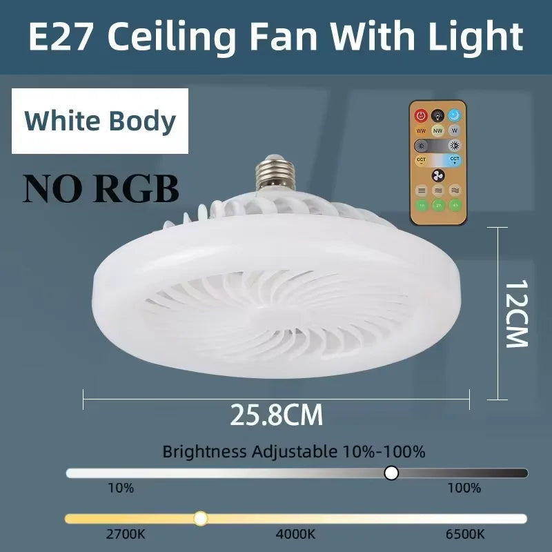 ventilateur lumière led moderne télécommande blanc grille ventilation adjustable