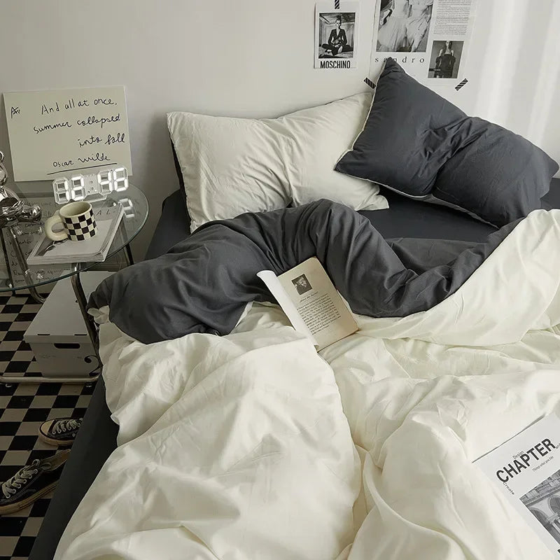 Drap plat en coton lavé unie pour lit double