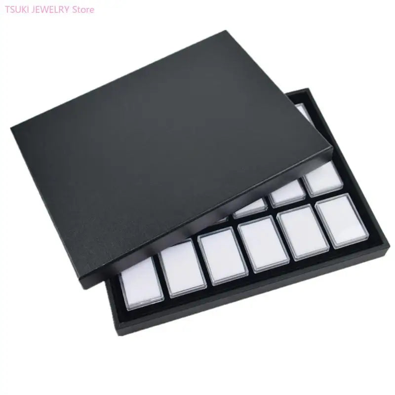 boîte bijoux moderne noire blanche transparente 18 compartiments plateaux carrés plastique minimaliste