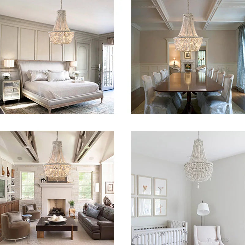 lustre vintage bois blanc suspension chambre salon bohème éclairage intérieur