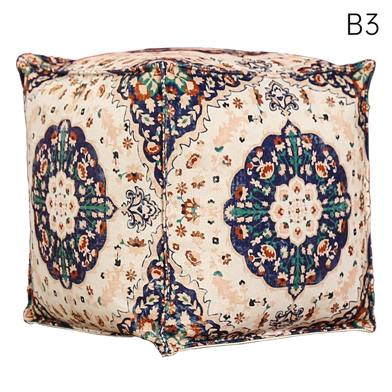 coussin sol orange bleu ethnique motifs floraux traditionnels carreaux coton polyester
