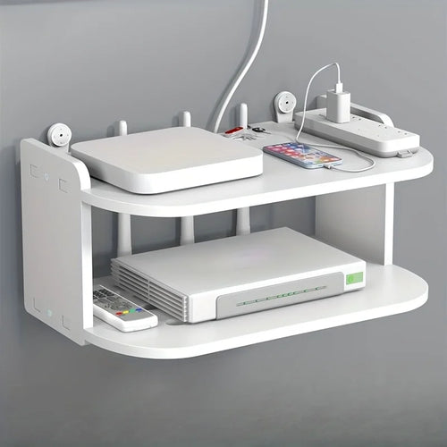 Support mural décodeur TV double étagère blanc sans perçage Ombre Interieur