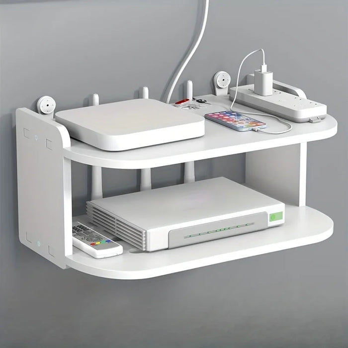 Support mural décodeur TV double étagère blanc sans perçage Ombre Interieur