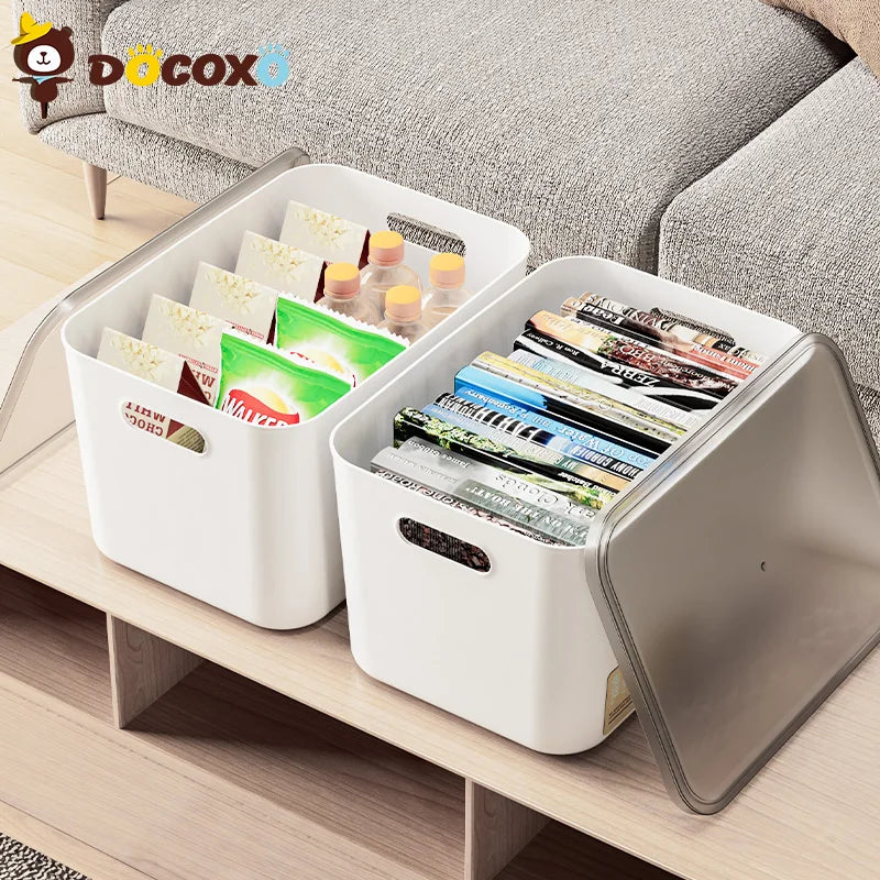 boîtes rangement blanc gris moderne minimaliste empilables poignées couvercle opaques élégant intérieur organisation affaires