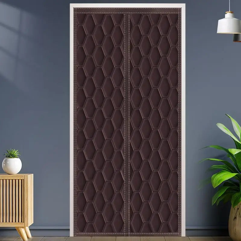 rideau porte hiver isolation coupe vent moustiquaire fibre polyester adhésif hexagones moderne marron foncé