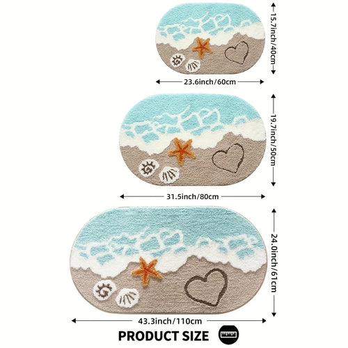 tapis bain imperméable coeurs vague bleu clair moderne décoration coquillages étoiles mer adultes chambre