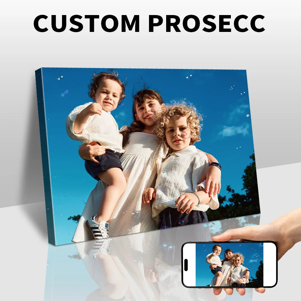 cadre personnalisable photo enfants moderne blanc beige bleu clair toile coton fixations bois métal