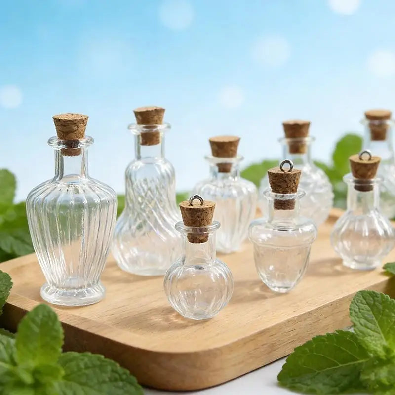 mini vases verre transparents rayures classiques bouchons colorées deco diy salon poupée accessoire artisanat