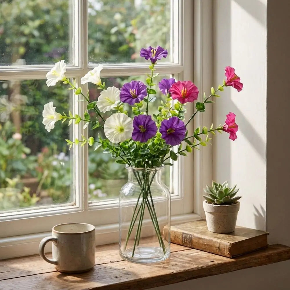 fleurs artificielles violet rose blanc petunia moderne vase support mural decoration intérieure