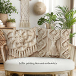 taies d'oreiller boho macramé beige clair franges décoratives maison lit hospitalière polyester peachskin