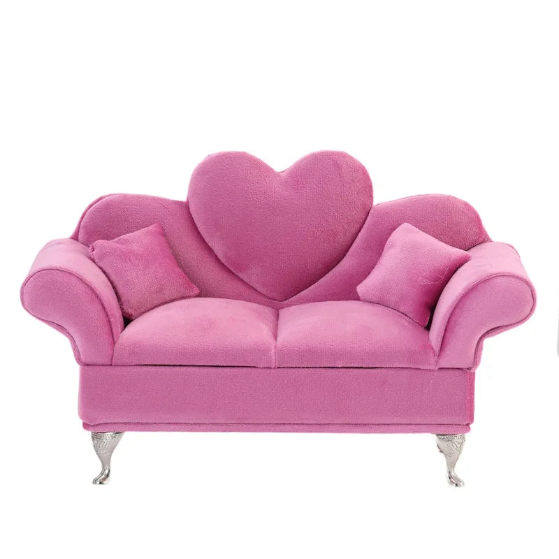 meubles miniatures salon rose velours cœurs romantique girly miroir coffre bijoux coussins figurines