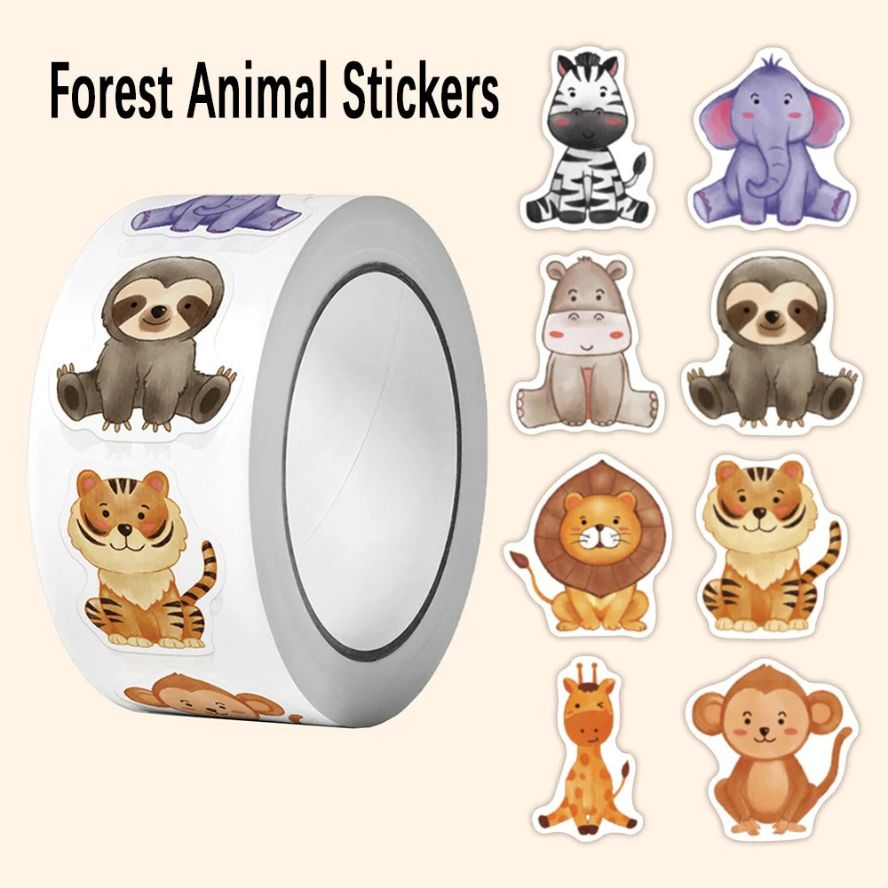 sticker animal forêt multicolore adhésif décoration cadeau souris zèbre éléphant singe tigre lion girafe