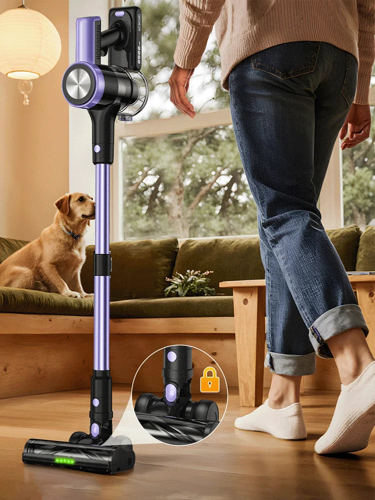 aspirateur sans fil violet noir brosse multifonctionnelle batterie lithium led display tapis poils animaux