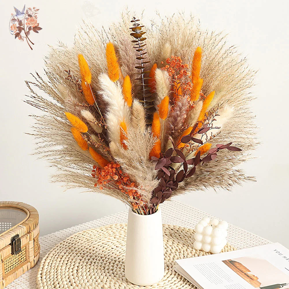 bouquet fleurs séchées boho orangées décoration intérieure automne maison festive anniversaire mariage
