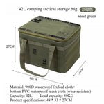 sac rangement camping vert olive imprimé militaire 30L étanche boucles métalliques assiettes couvercles bouteille