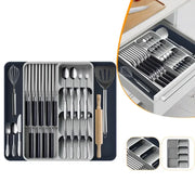 organisateur tiroir couverts ustensiles cuisine gris moderne minimaliste fourchette couteau cuillère spatule